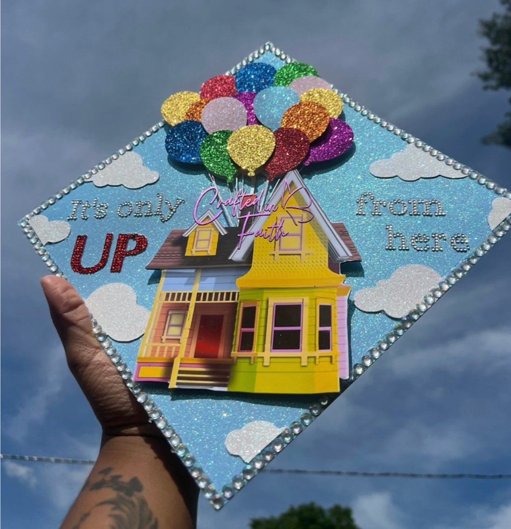 READY TO SHIP "It’s Only Up From Here” Graduation Cap Topper